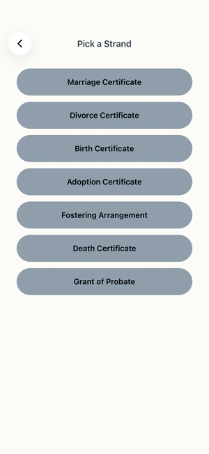 Life Events Strands: Marriage, Birth, Adoption and Death certificates, Grant of Probate and more