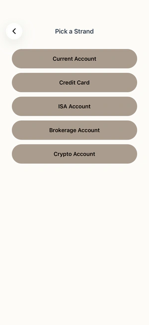 Money Strands: Current Account, Credit Card, ISA, Brokerage and Crypto accounts